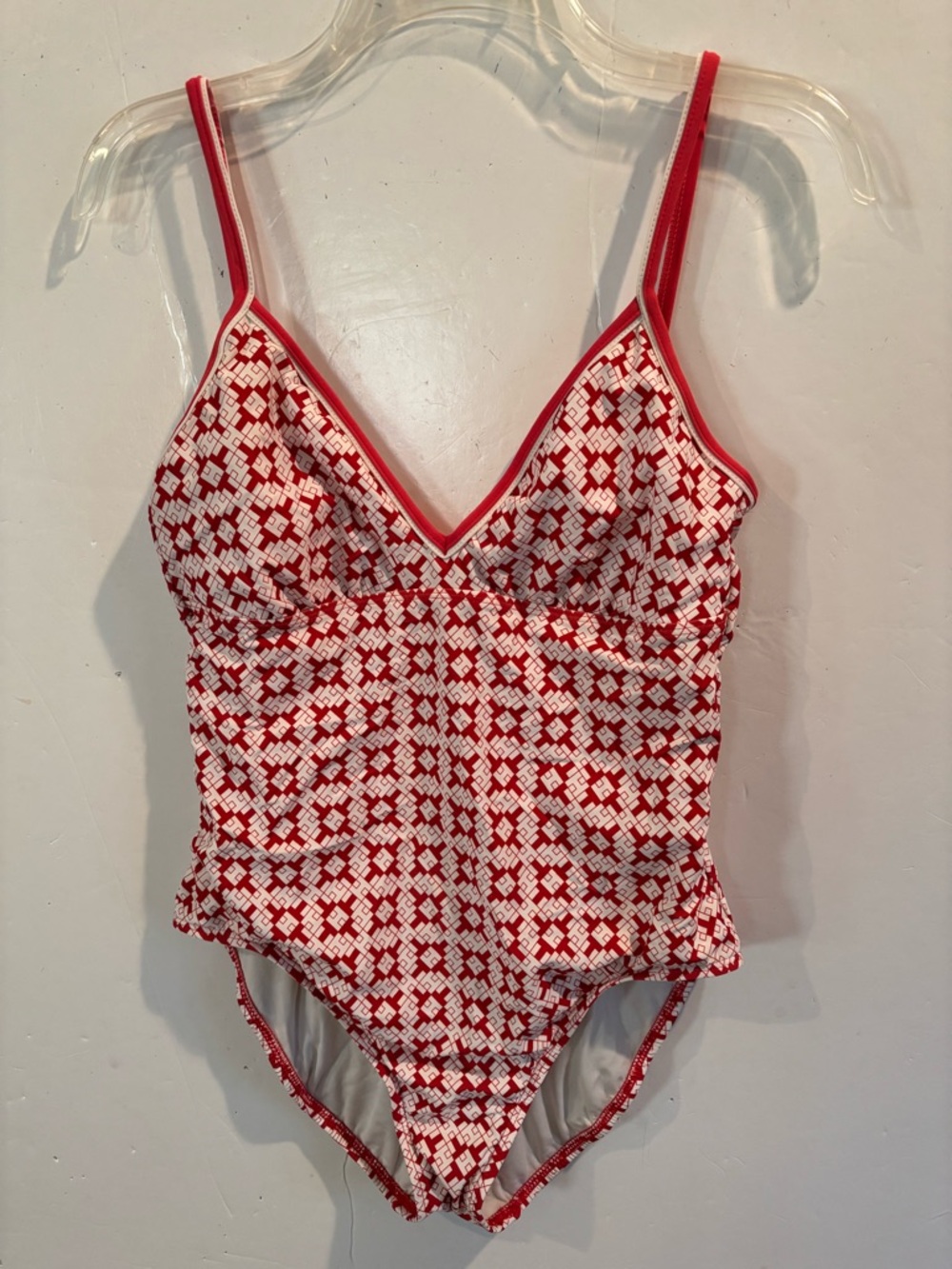Tommy Hilfinger Sz 12 Red and White Patterned One-Piece Swimsuit